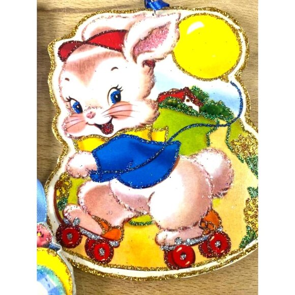 Vintage Easter Glittered Ornaments - Bunny Chick & Duck Set Retro Style Decorati - Picture 4 of 6